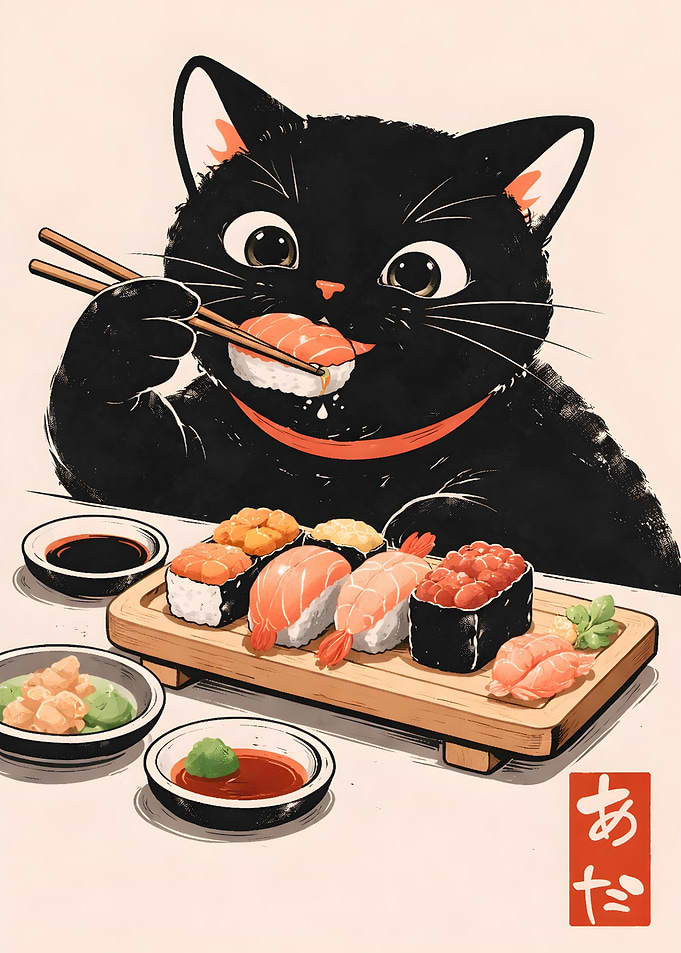 Cute Cat eating sushi