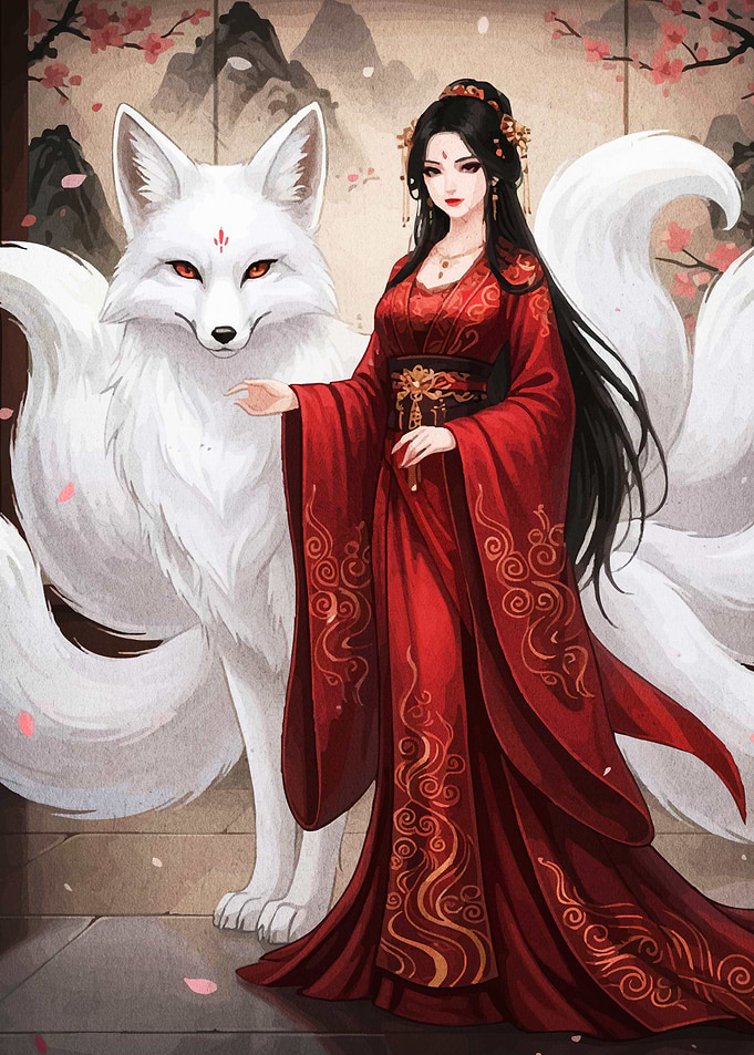 Elegant Woman with Nine-Tailed Fox