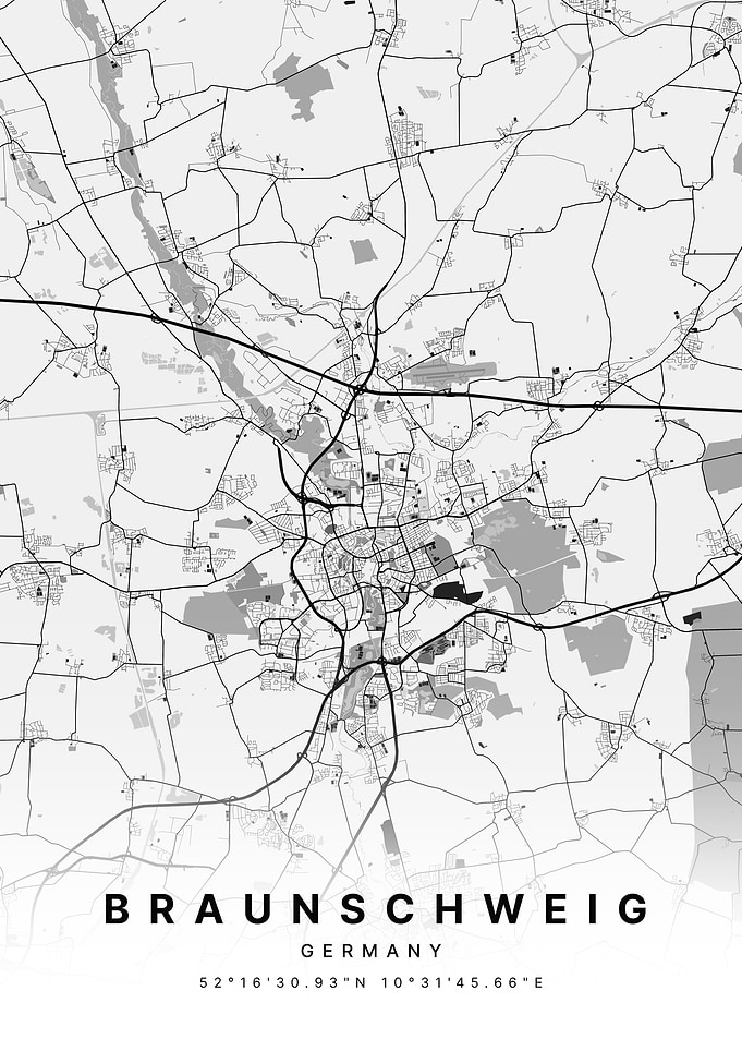 Braunschweig Germany White and Black Map
