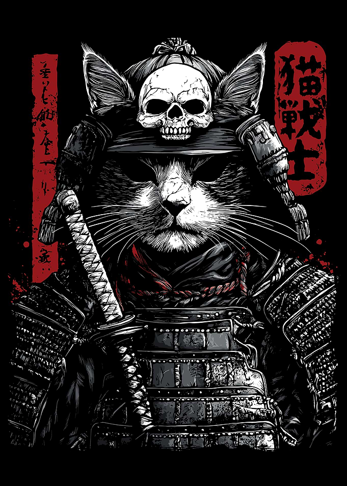 Samurai Cat Warrior Illustration