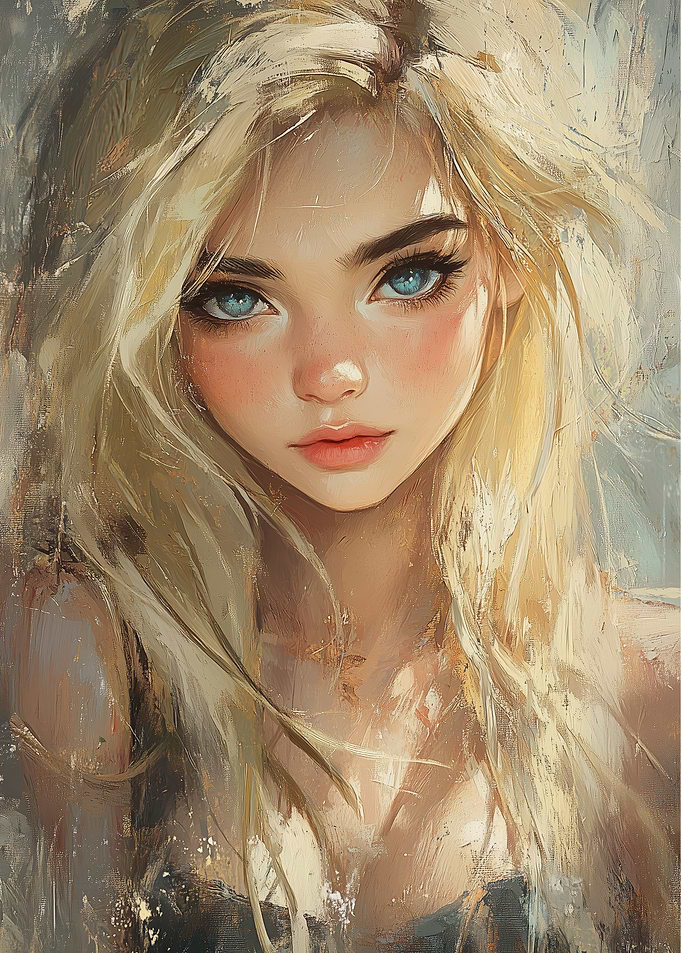 Blonde Woman Portrait with Blue Eyes