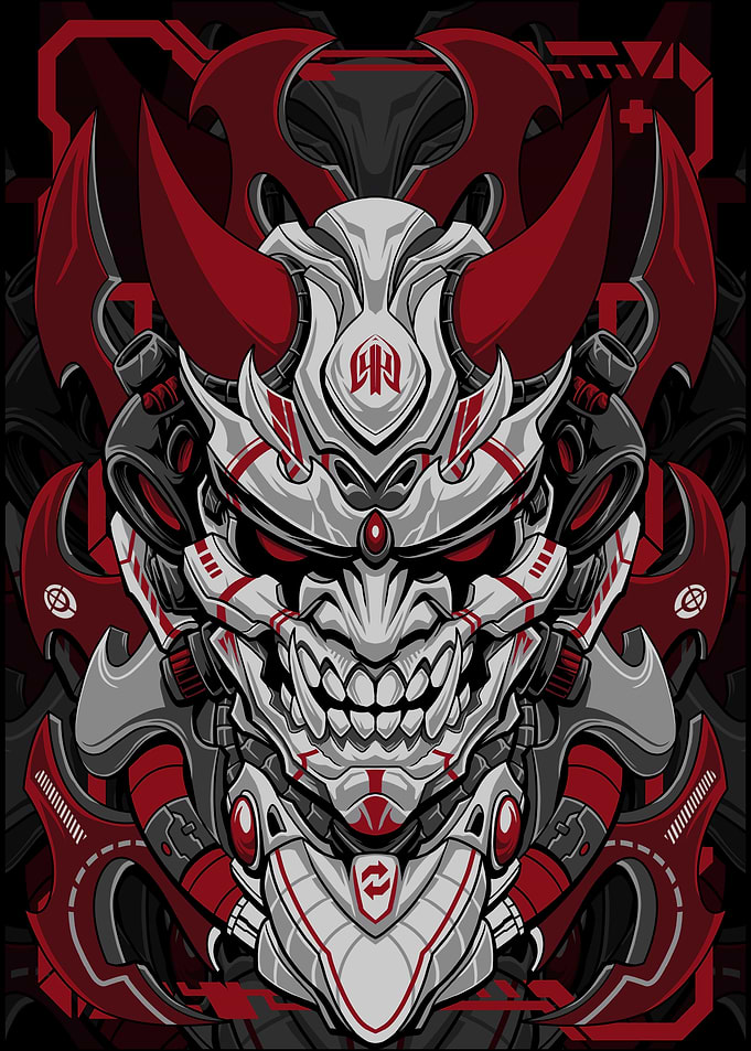 Cyberpunk Oni Mask Illustration