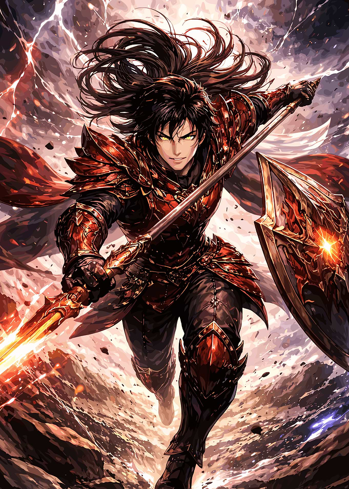Anime Warrior with Sword and Shield