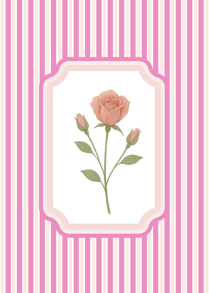 Rose Illustration on Pink Striped Background
