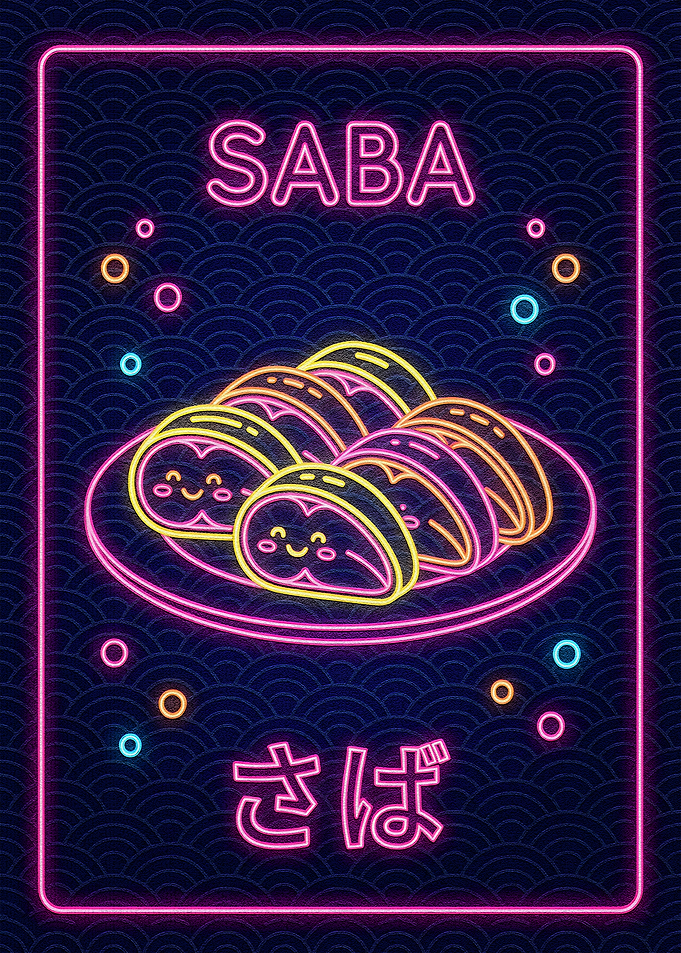 Neon Saba Sushi Illustration