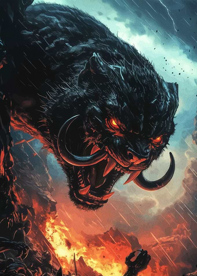 Fearsome Beast in Fiery Landscape