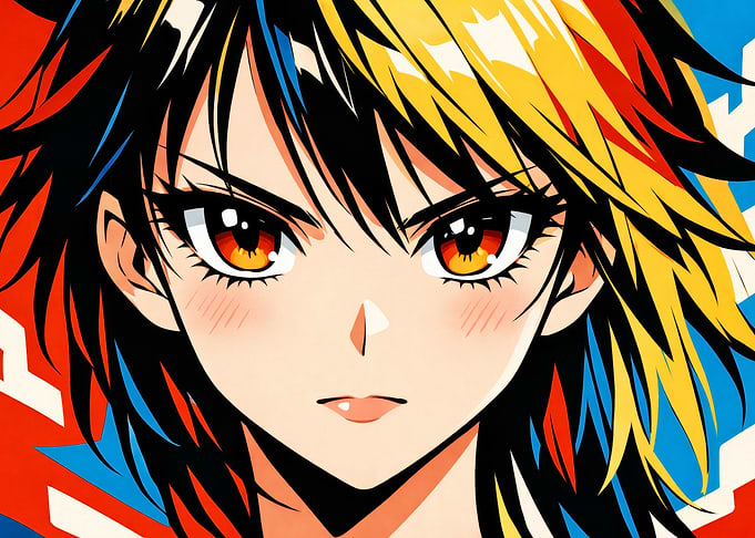 Anime Girl Portrait with Colorful Hair