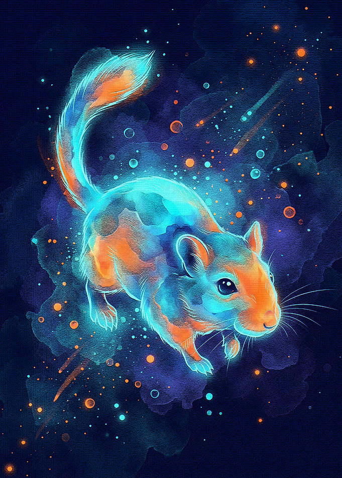 Cosmic Squirrel Watercolor Art