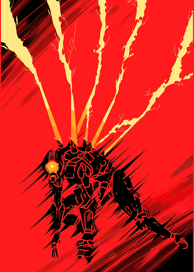 Silhouette Robot with Yellow Energy Beams