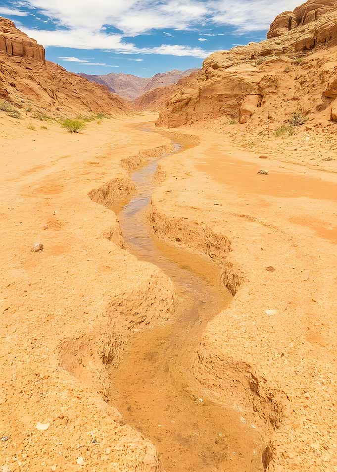 Desert Canyon with Water Stream