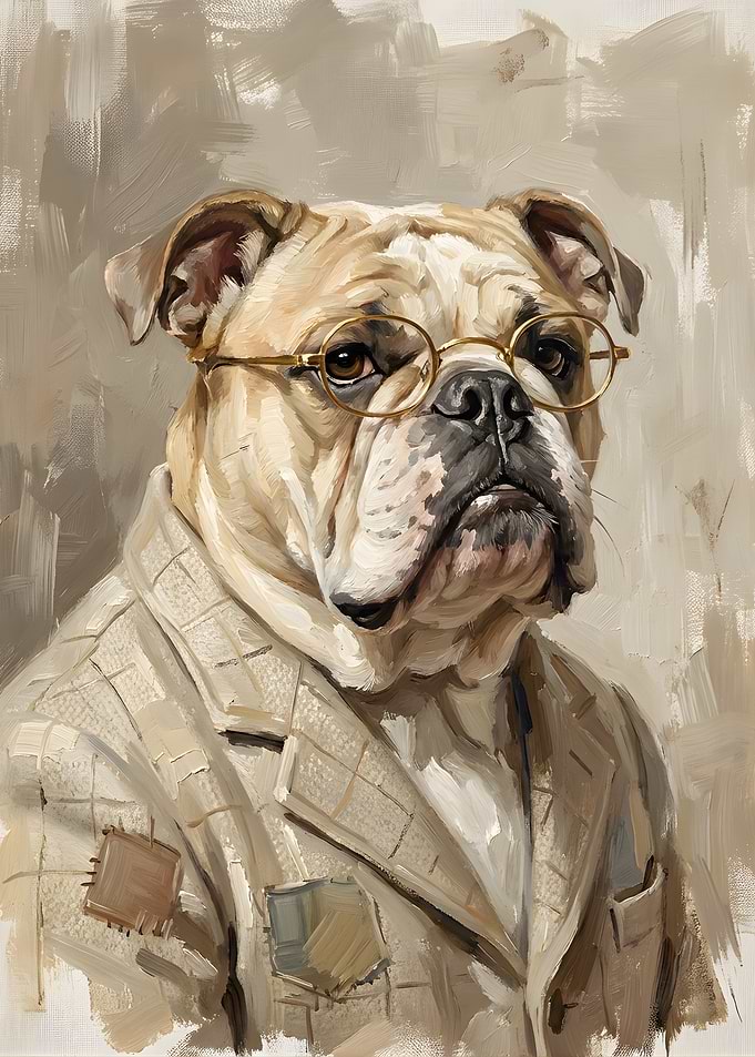 Bulldog Portrait with Glasses and Jacket