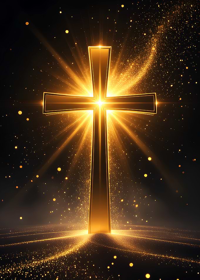 Golden Cross with Light Rays