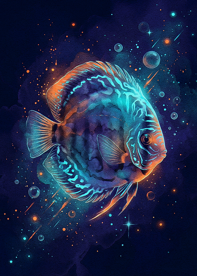 Glowing Discus Fish in Cosmic Depths