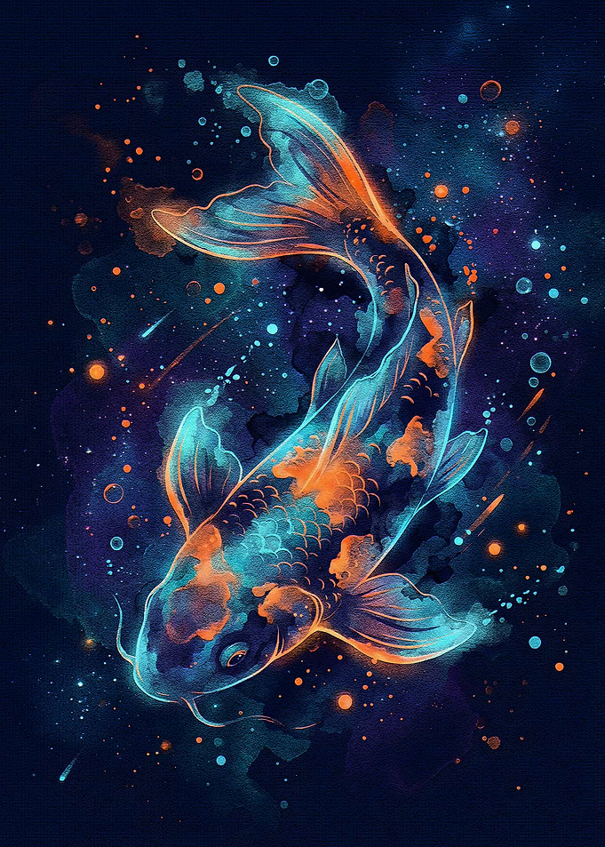 Koi Fish in Cosmic Watercolor Style