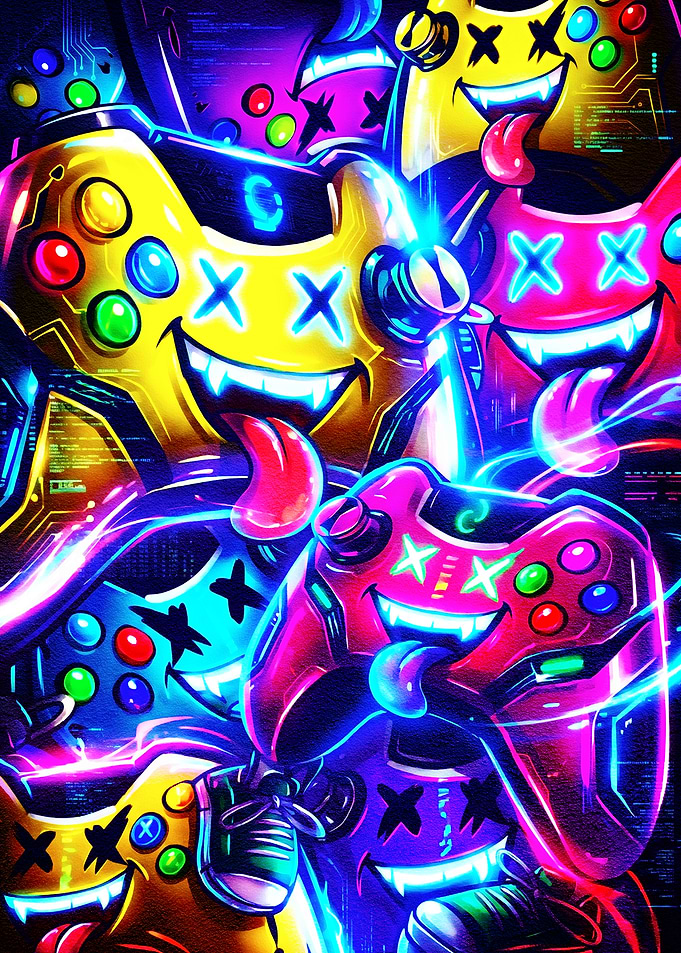Neon Game Controller Cartoon