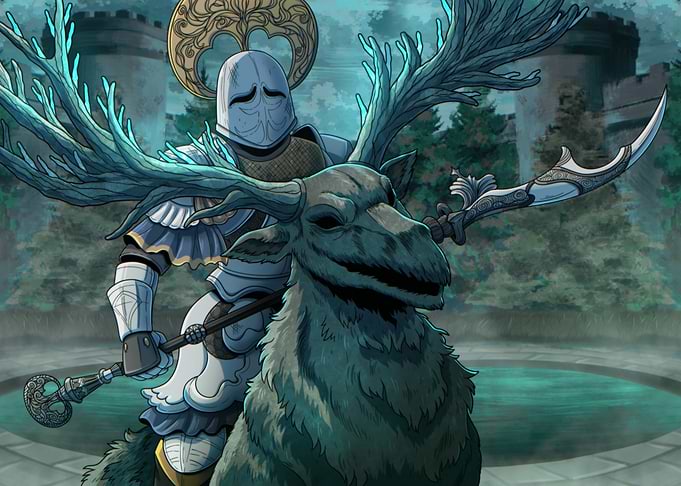 Knight riding a mystical elk