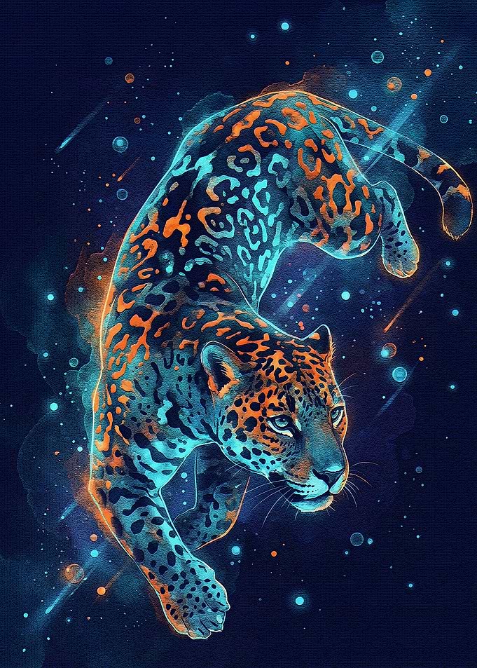 Neon Jaguar in Cosmic Space