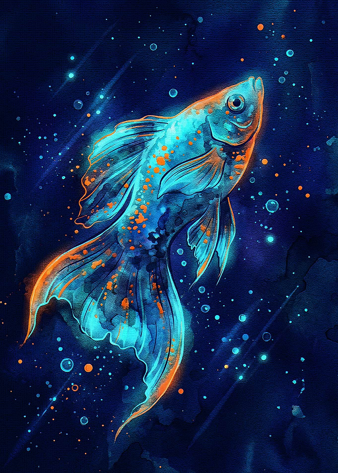 Glowing Fish in Deep Blue Water