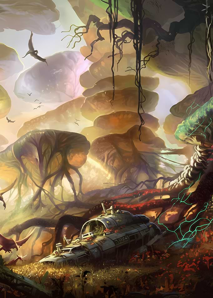 Alien Landscape with Wrecked Spaceship