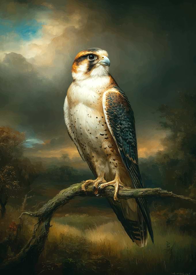 Majestic Falcon Perched on Branch Painting