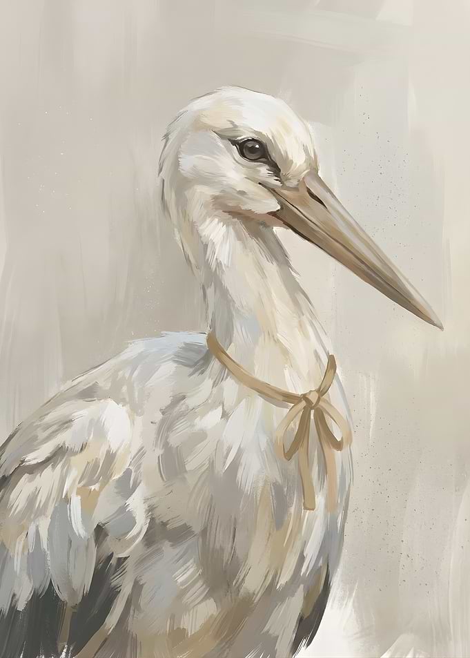 Elegant Stork Portrait with Ribbon