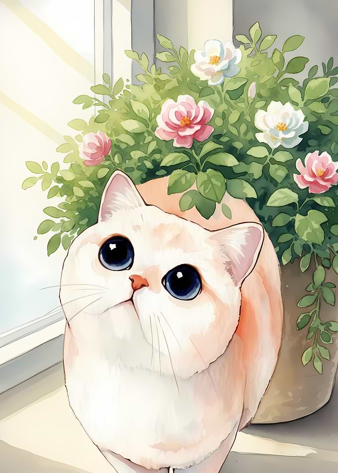 Cute Cat with Flowers