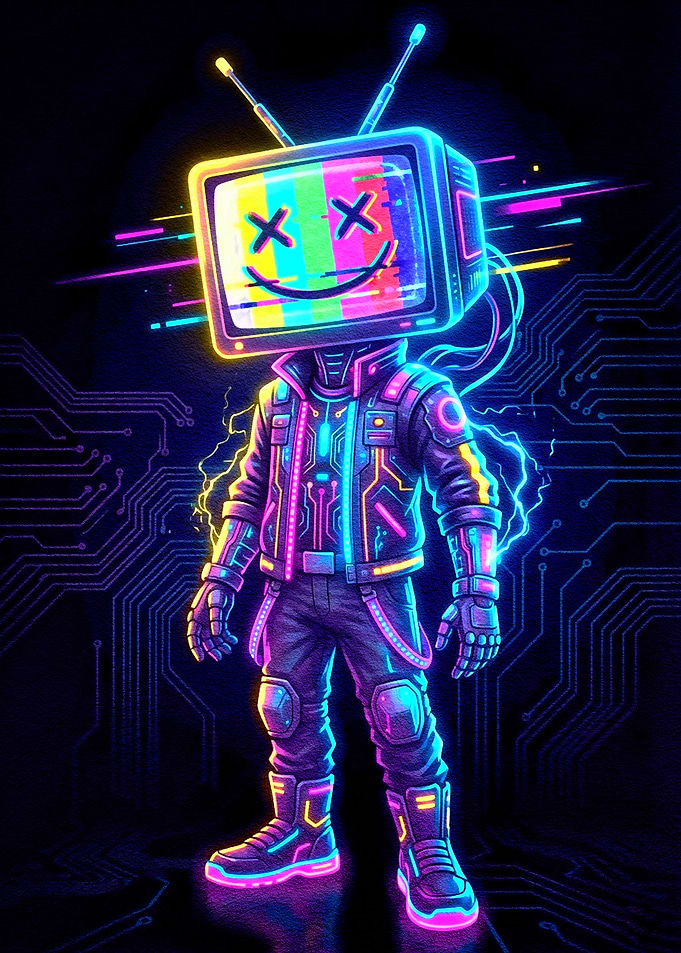 Neon TV Head Character