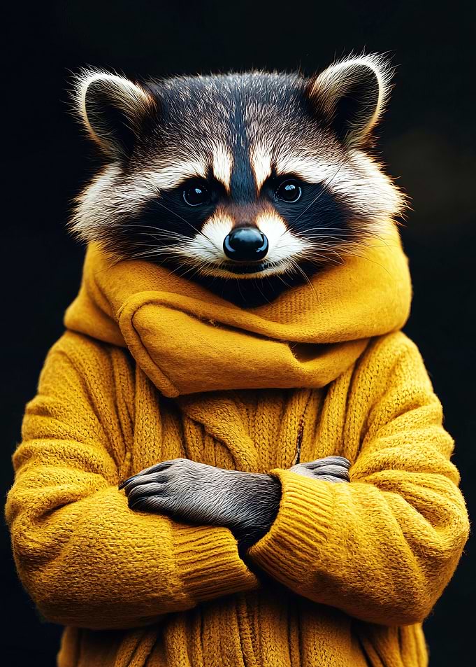 Raccoon in Yellow Sweater Portrait