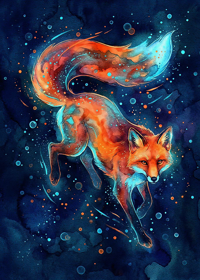 Watercolor Fox in Cosmic Blue