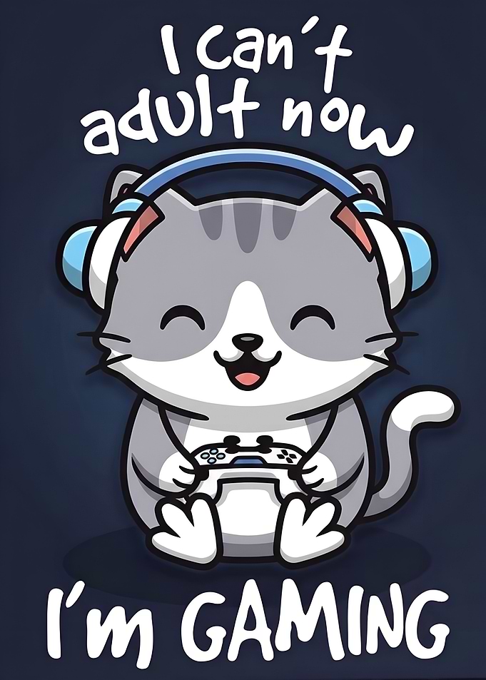 Gaming Cat Cartoon with Headset Gamer