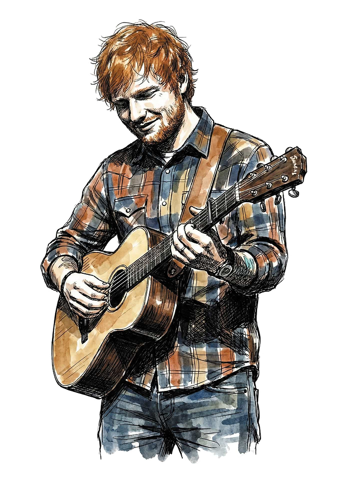 Ed Sheeran playing guitar illustration