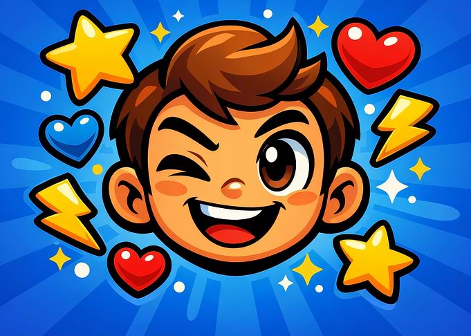 Cartoon Boy Winking with Icons