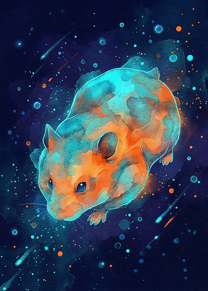 Cosmic Hamster Watercolor Art