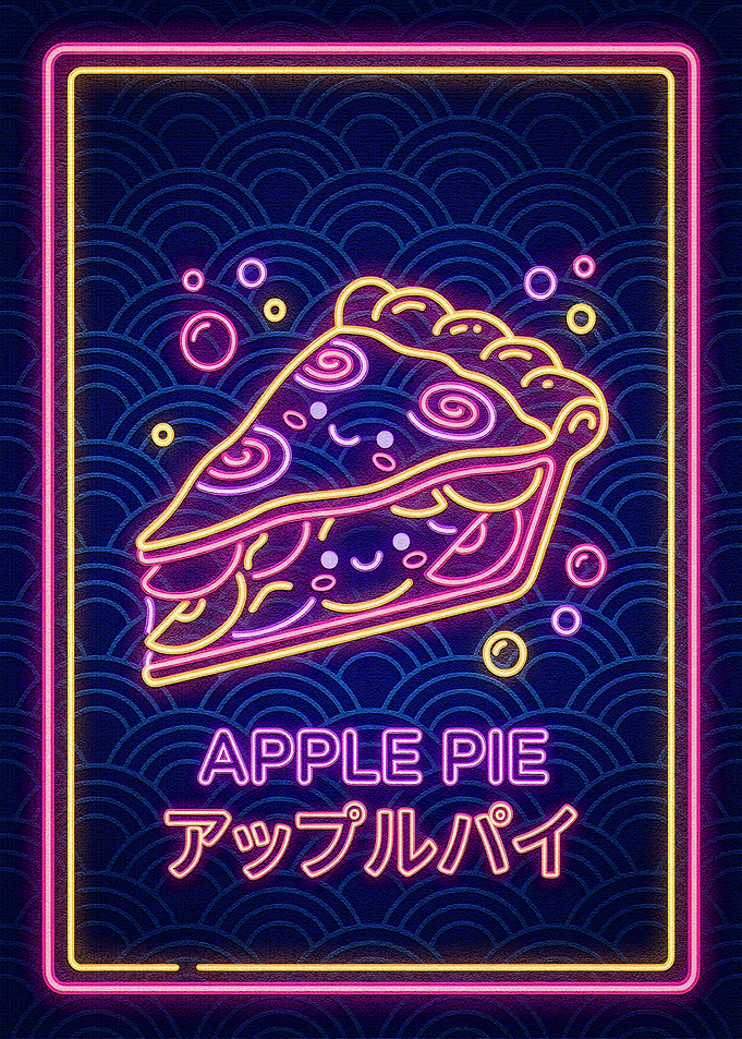 Neon Apple Pie Kawaii Illustration
