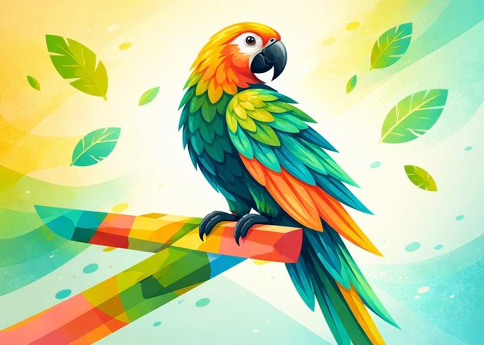 Colorful Parrot on Branch Digital Art
