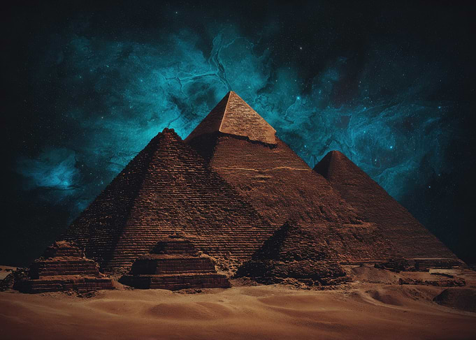 Egyptian Pyramids with Nebula Background