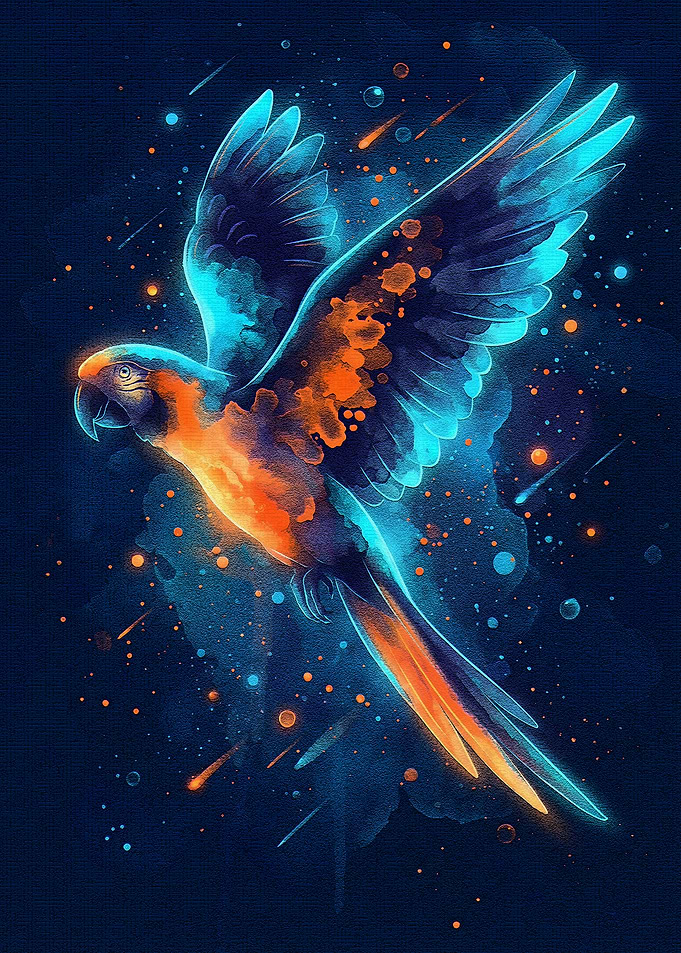 Neon Parrot in Flight