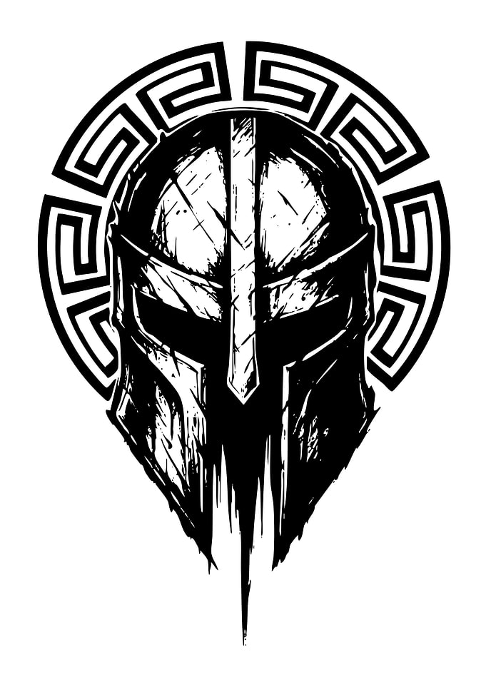 Spartan Helmet Black and White Graphic