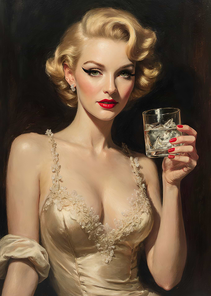 1940s Blonde Drinking Vodka On The Rocks