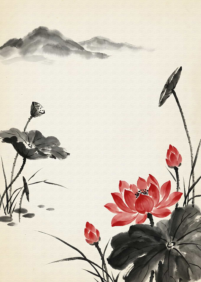 Lotus Flower Ink Painting