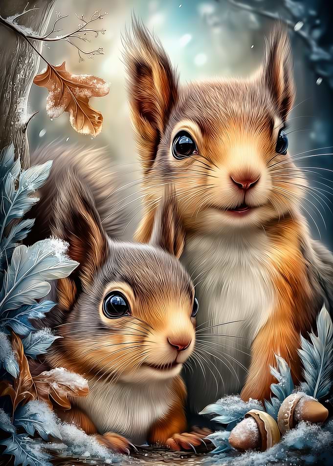 Two Squirrels in Winter Wonderland