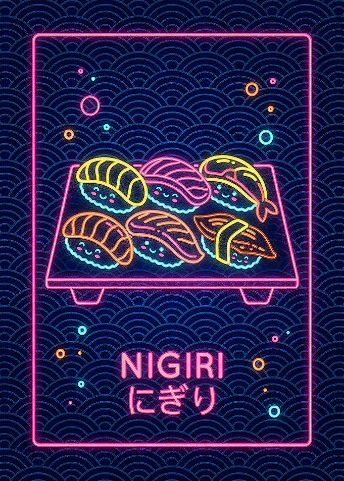 Neon Nigiri Sushi Cute Kawaii Art