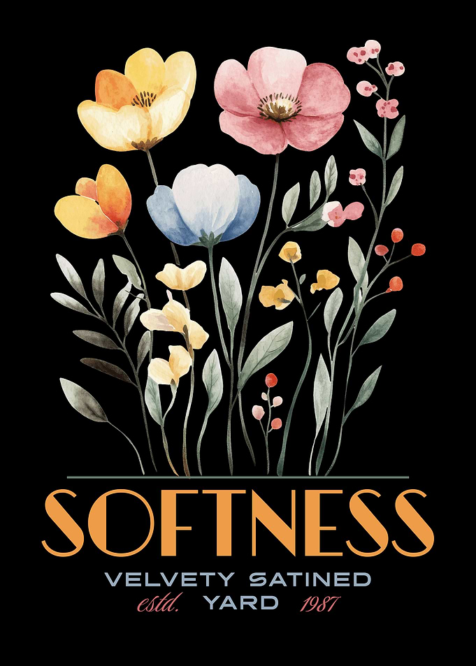Floral Softness Watercolor Art on Black