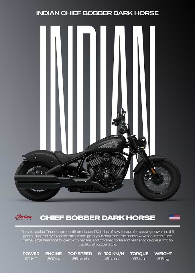 Indian Chief Bobber Dark Horse Motorcycle Poster