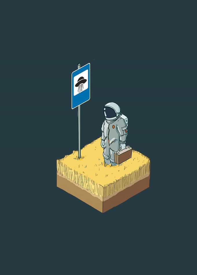 Astronaut Waiting for UFO Bus