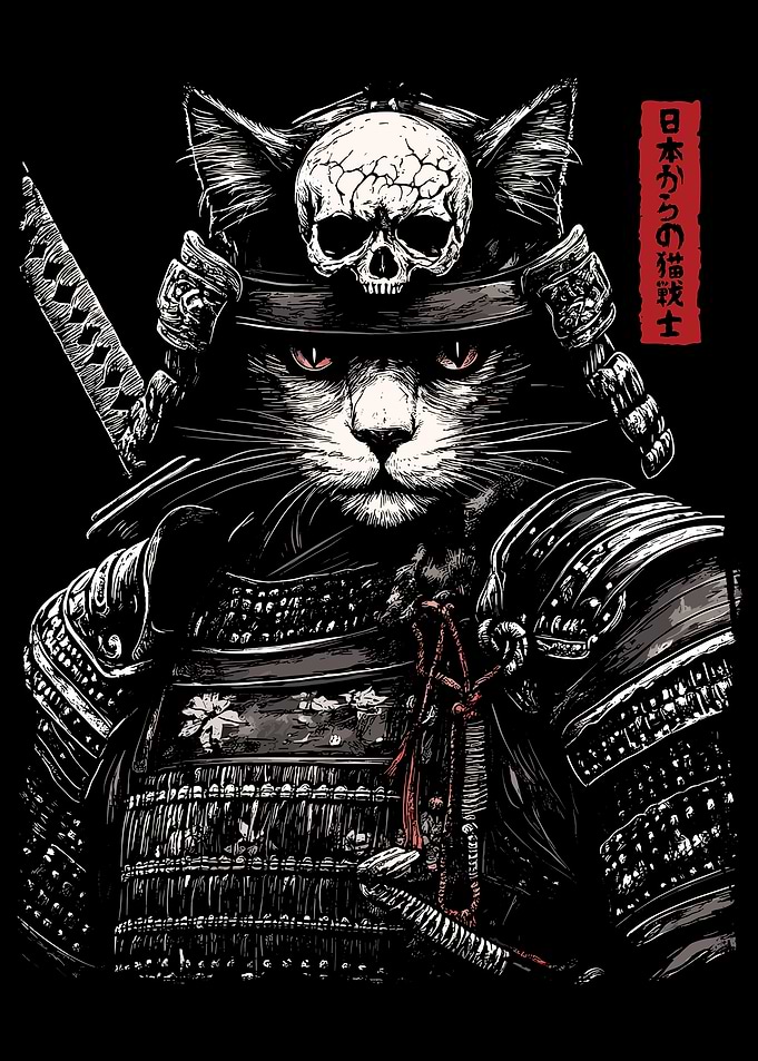 Samurai Cat Warrior Illustration