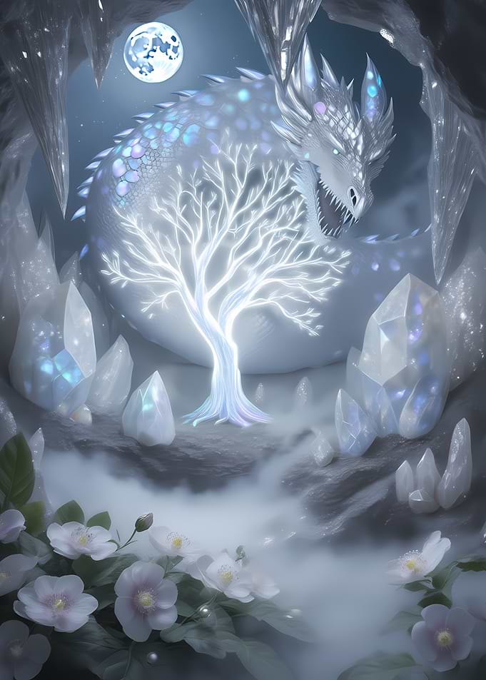 Icy Dragon with Glowing Tree
