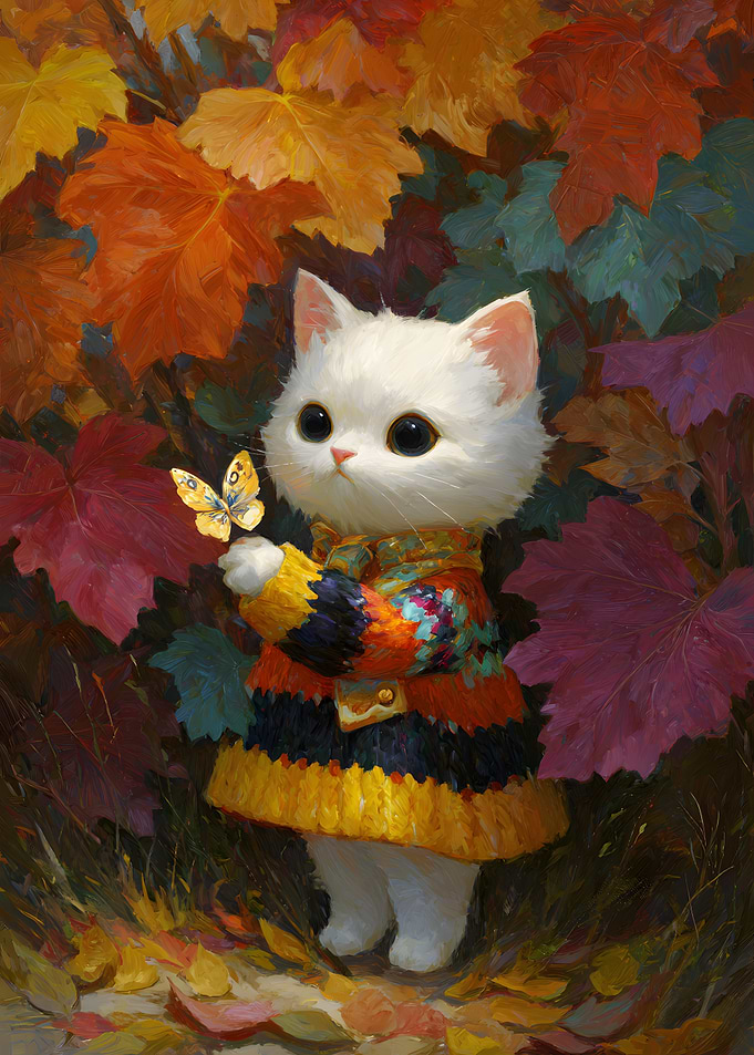 Autumn Cat with Butterfly