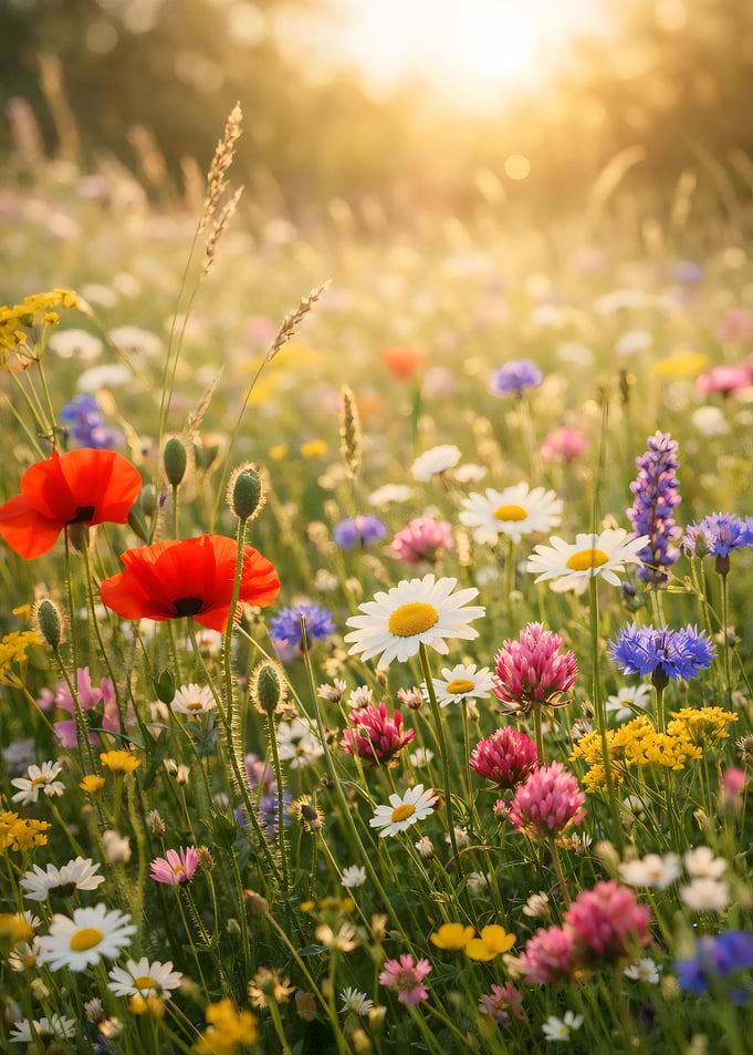 Colorful Wildflower Meadow in Golden Light