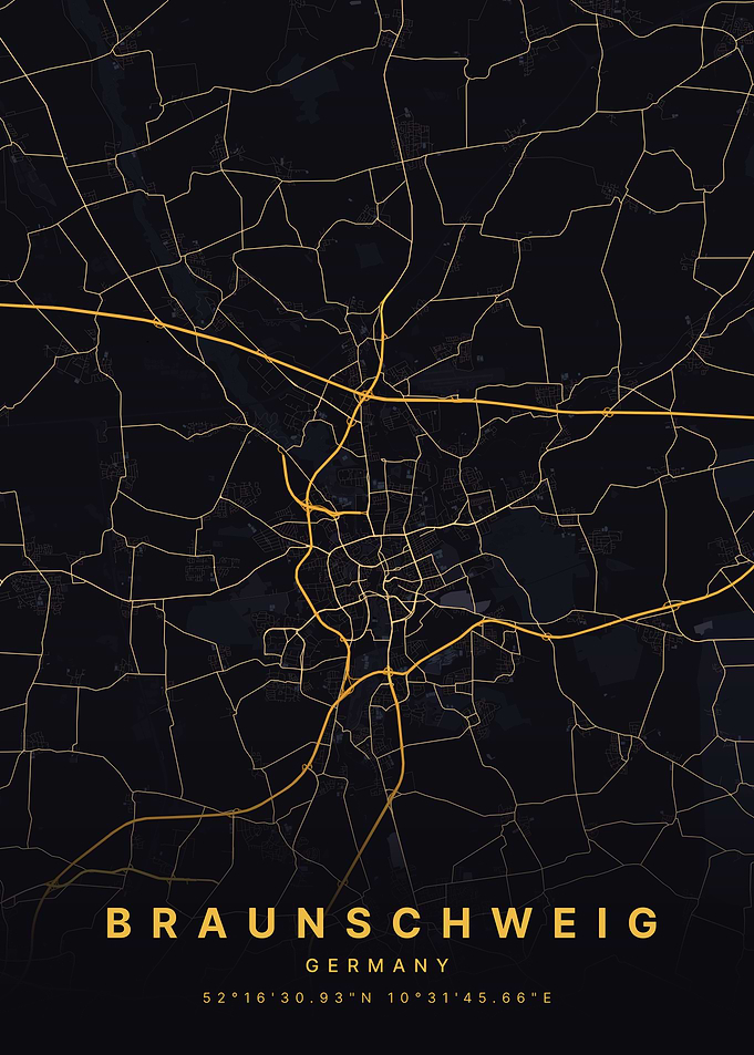 Braunschweig Germany Black and Gold Map